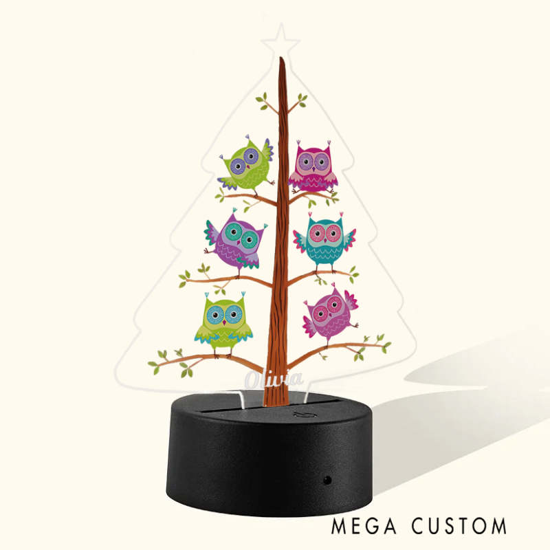 Personalized Cartoon Owl Christmas Tree Night Light Custom Name LED Night Light Children's Gifts Romantic Gifts for Christmas and New Year's Indoor Holiday Parties