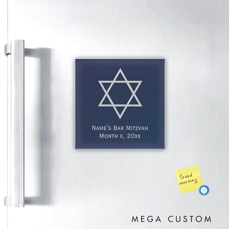 Personalized Blue and Silver Star of David Bat Mitzvah Magnetic Fridge Magnet with Name and Date Religious Gift Bat Mitzvah Gift