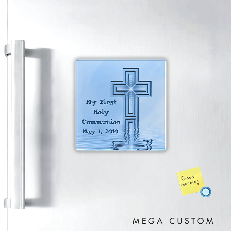 Personalized Blue Cross My First Holy Communion Magnetic Fridge Magnet with Date Religious Gift First Communion Gift