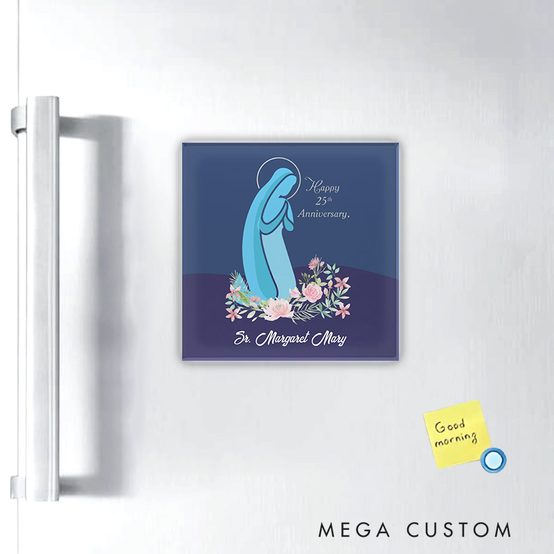 Personalized 25th Anniversary of Religious Life Nun Pink Flower Magnetic Fridge Magnet with Name and Year Number Religious Gift Anniversary Gift