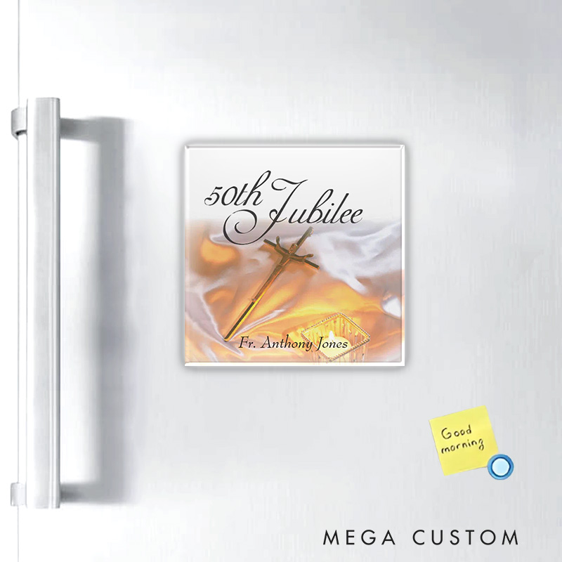 Personalized Golden Jubilee Religious Life Cross Candle Magnetic Fridge Magnet with Name Religious Gift 50 Year Anniversary Gift