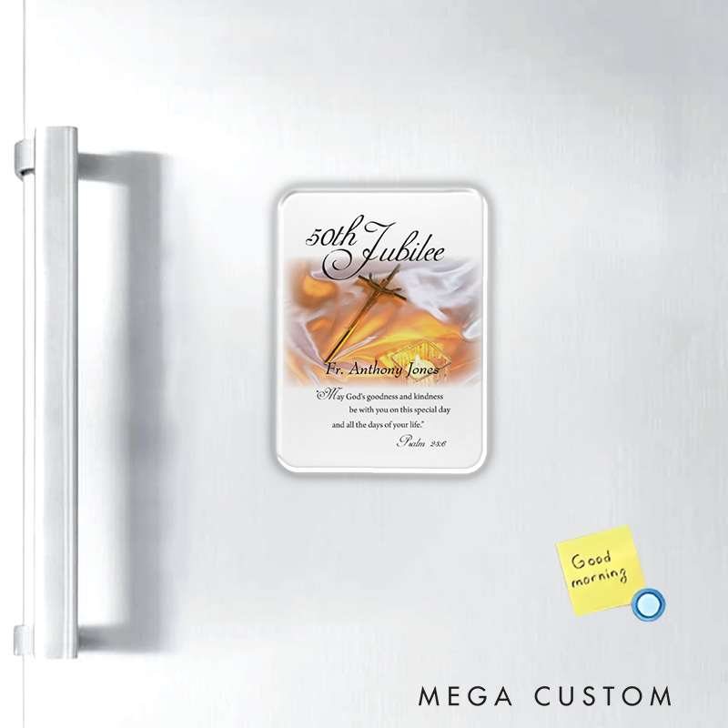 Personalized Golden Jubilee Religious Life Cross Candle 50 Year Magnetic Fridge Magnet with Name Religious Gift Anniversary Gift