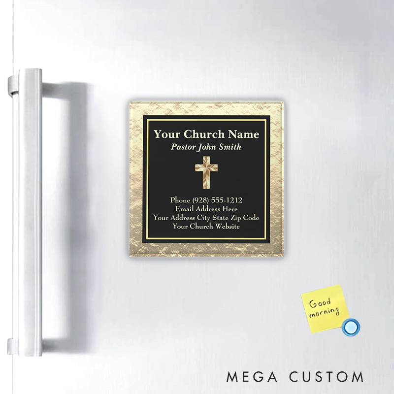 Personalized Church Pastor Gold And Black Business Card Magnetic Magnet with Name and Message Religious Gift 