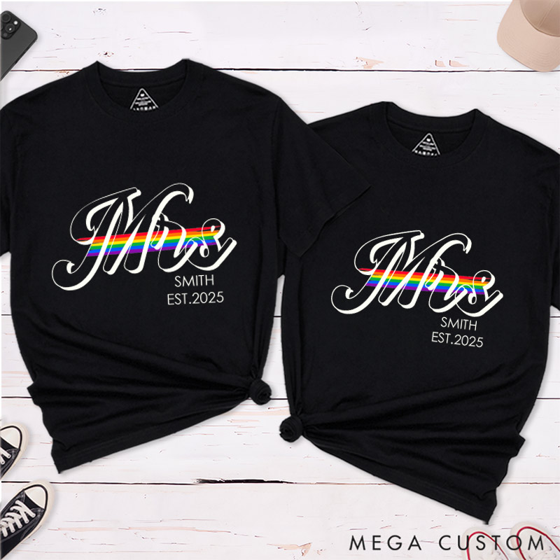 Personalized LGBTQ Rainbow Wedding T-Shirts Lesbian Gay Matching Shirts LGBTQ Couple T-Shirt for Her Him