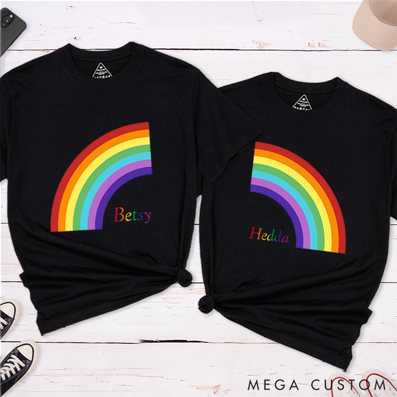Personalized Rainbow Pride Couple T-Shirts LGBTQ Lesbian Gay Couple Shirt Pride Month T-Shirt for Couple