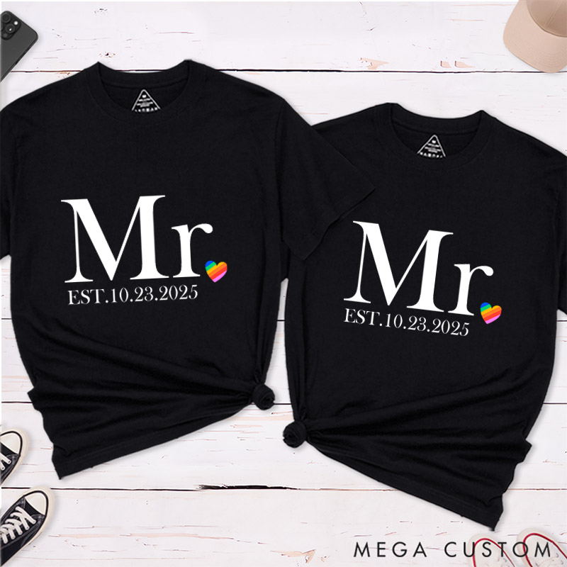 Personalized Mr and Mr Matching Wedding T-Shirts LGBTQ Gay Matching Shirt Pride LGBTQA+ Tees For Men