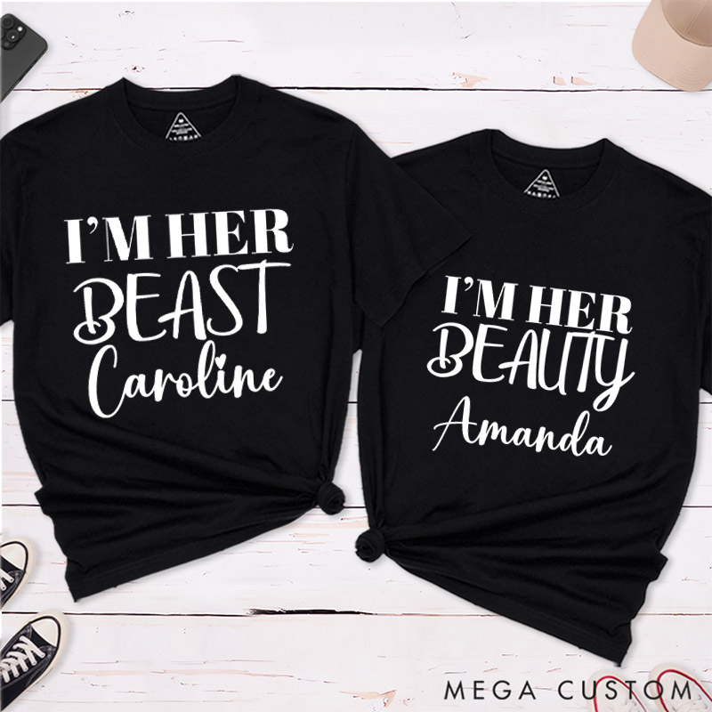 Personalized I'm Her Beast I'm Her Beauty Lesbian Matching Couple T-Shirts LGBTQ Lesbian Matching Shirt for Her LGBTQA+ Tees
