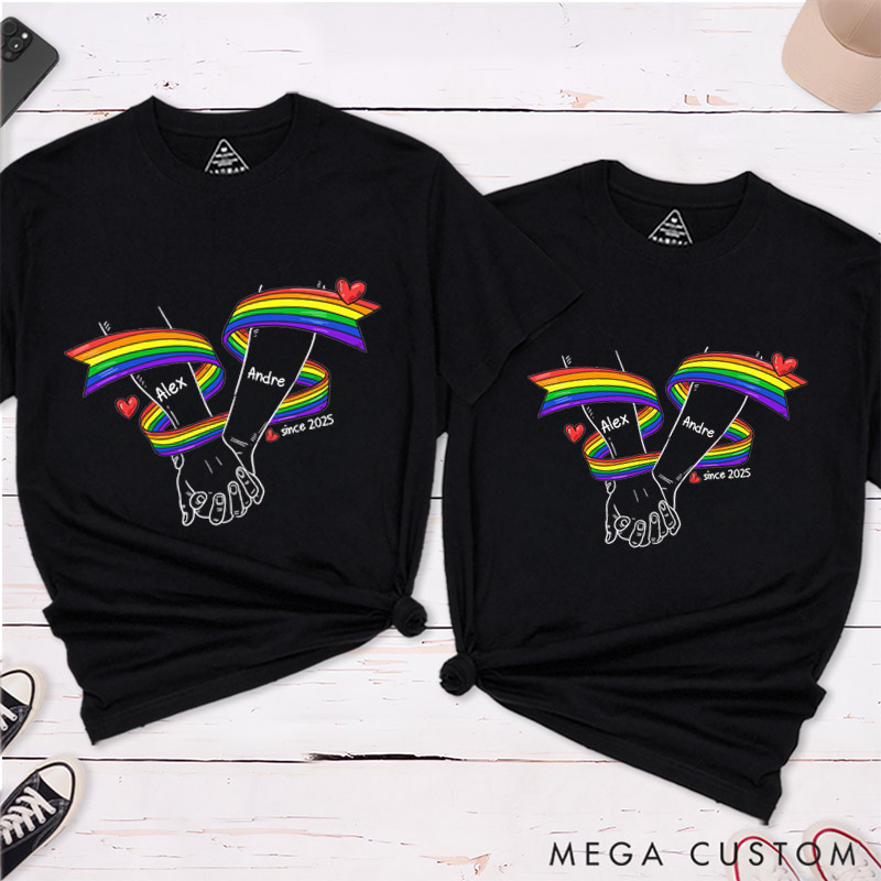 Personalized LGBTQA+ Matching Couple T-Shirts Rainbow Love Pride Couple Shirt for Lesbian Gay LGBTQ Couple Tee