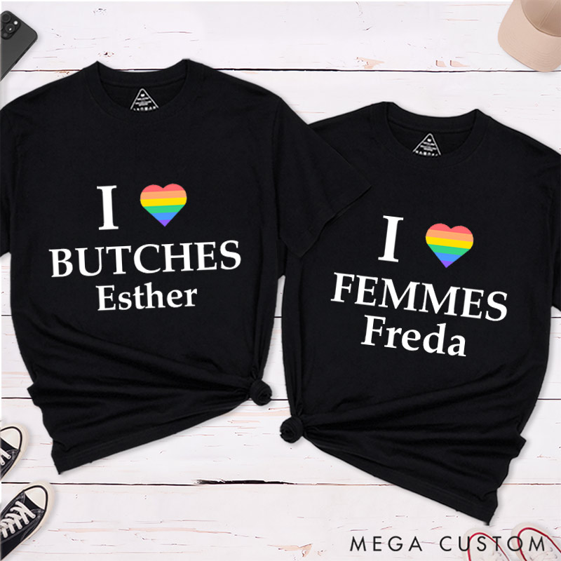 Personalized LGBTQA+ Couple T-Shirts LGBTQ Lesbian Gay Matching Shirt for Her Him Pride Month LGBTQ Couple Tee