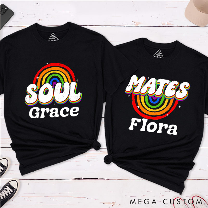 Personalized Soul Mates Rainbow Couple T-Shirts LGBTQA+ Couple Matching T-Shirt Lesbian Gay Matching Tee for Her Him