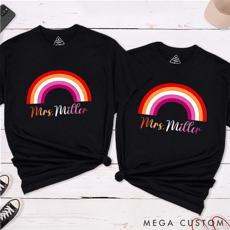 Personalized LGBTQ Couple T-Shirts LGBTQA+ Lesbian Matching Shirt for Pride Month LGBTQ Lesbian Wedding Tee for Gay