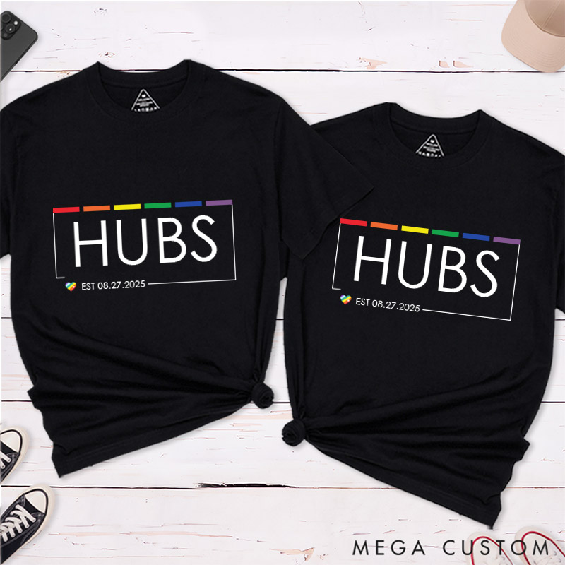 Personalized HUBS Rainbow Couple T-Shirts LGBTQA+ Gay Matching Shirt LGBTQ Couple Wedding Matching Tee for Men