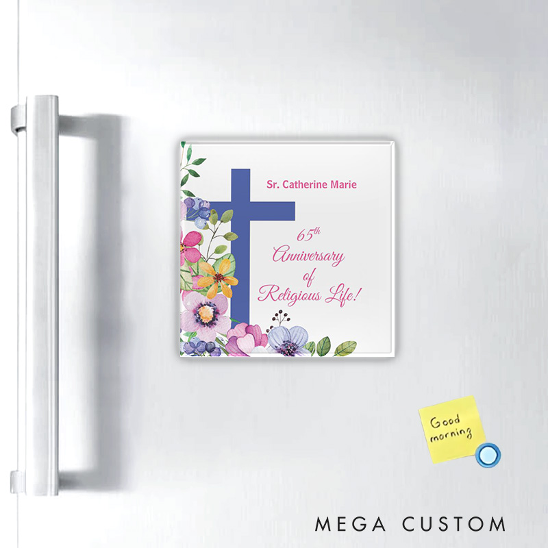 Personalized 65th Anniversary Nun Religious Life Magnetic Fridge Magnet with Name and Year Number Religious Gift