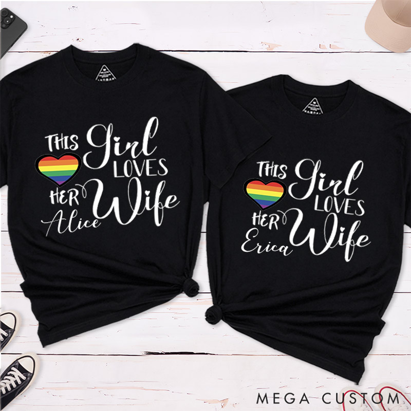 Personalized Lesbian Matching T-Shirts This Girl Loves Her Wife LGBTQ Lesbian Couple Matching Shirt for Her Lesbian Couple Shirt