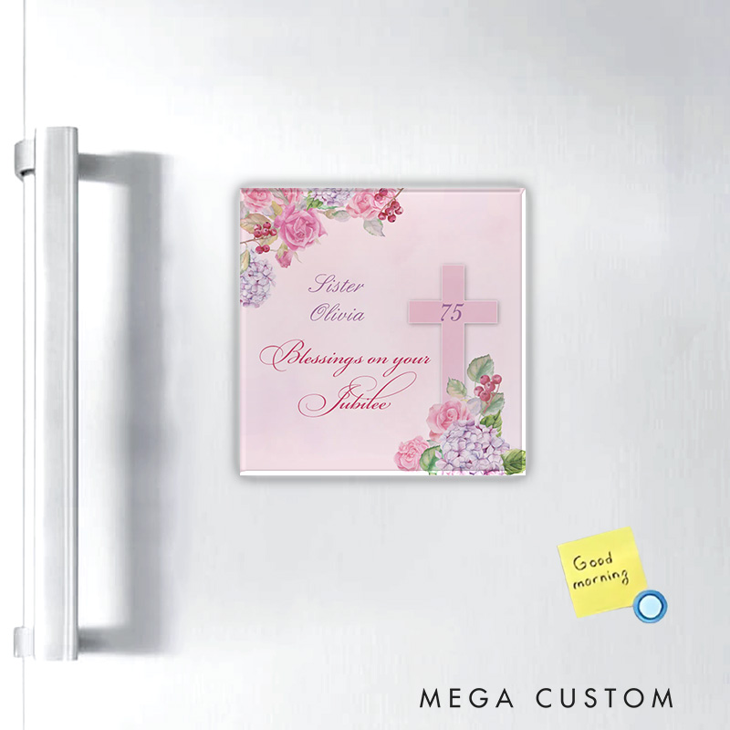 Personalized 75th Anniversary of Religious Life Catholic Nun Magnetic Fridge Magnet with Name and Year Number Religious Gift