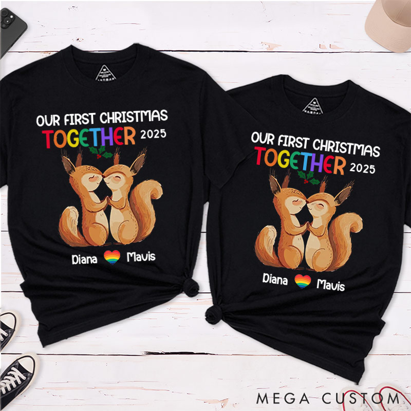 Personalized Our First Christmas Together Couple T-Shirts LGBTQA+ Gay Lesbian Couple Matching Shirt LGBTQ Couple Tee for Lesbian Gay