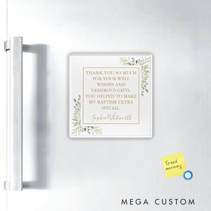 Personalized Baptism Christening Greenery Thank You Magnetic Fridge Magnet with Name Religious Gift Baptism Christening Gift