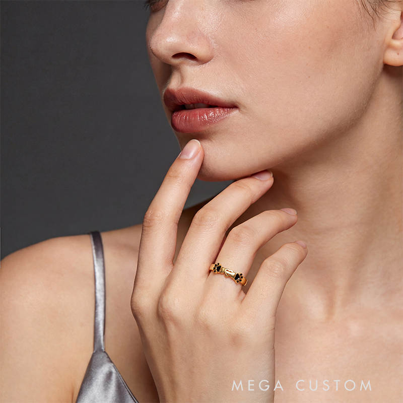 Personalized Bone and Heart with Dog Paw Ring Personalized Pet Lover's Jewelry in Sterling Silver