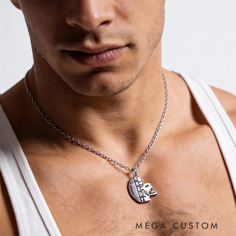 Personalized Custom American Football Necklace Personalized Engraved Pendant 925 Sterling Silver Sports Jewelry Gift for Player or Fan 925 Sterling Silver 