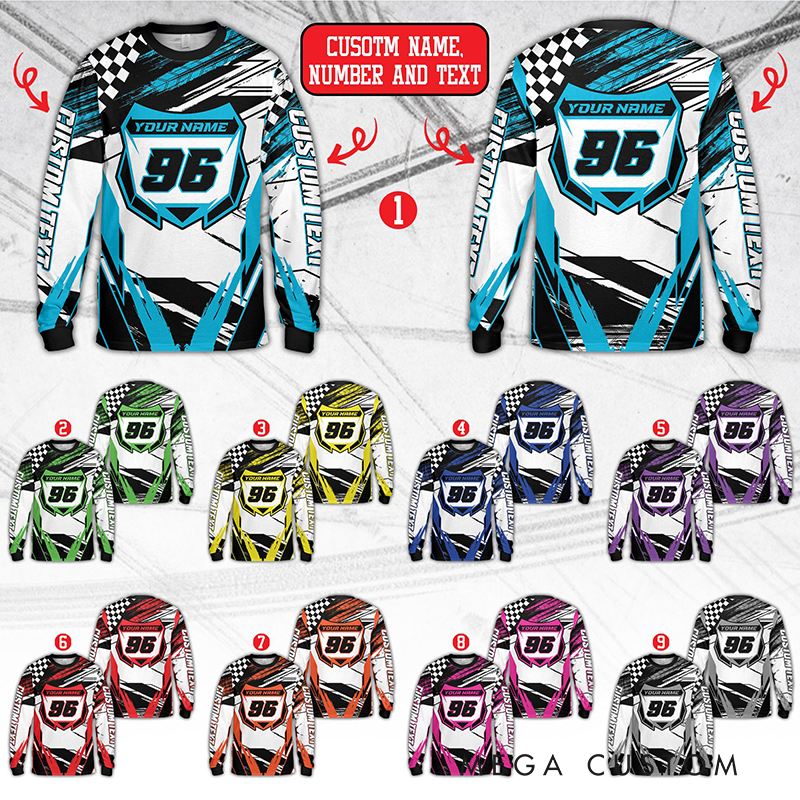 Personalized Dirt Bike Long Sleeve Shirt Custom Rider's Name Number Plate Shirt Gift for Motocross Riders