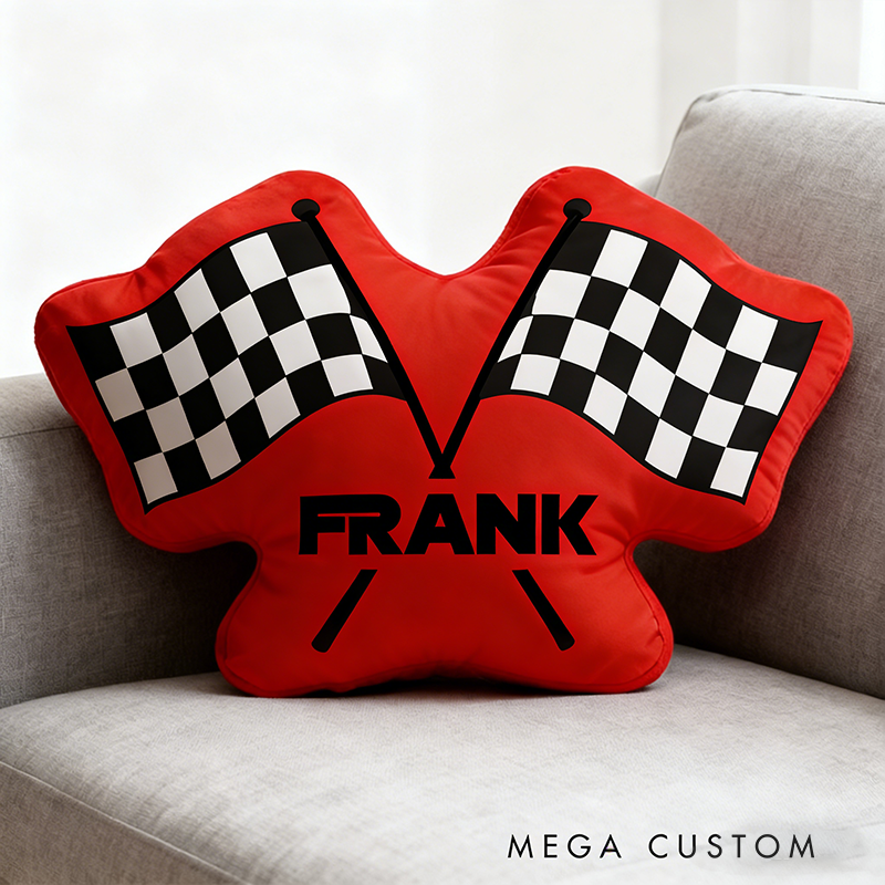 Personalized Checkered Flag Pillow Graphic 3D Print Custom Name Cushion Gift for Racers and Racing Lovers
