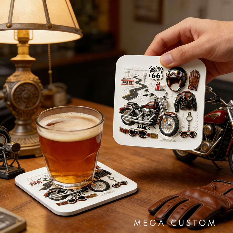 Personalized Motorcycle Coaster Set Biker Custom Name Coasters Unique Gift for Bikers