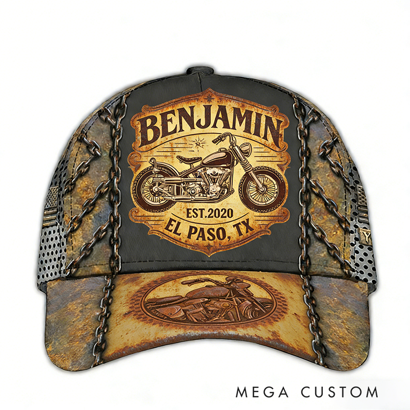 Personalized Motorcycle Cap Vintage Bike Custom Name Cap Gift for Bikers and Motorcycle Fans