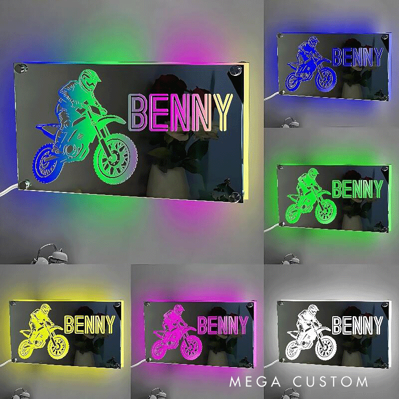 Personalized Mirror Lamp Customized Name Band Motorcycle Pattern Cool Gift for Bikers and Motorcycle Lovers