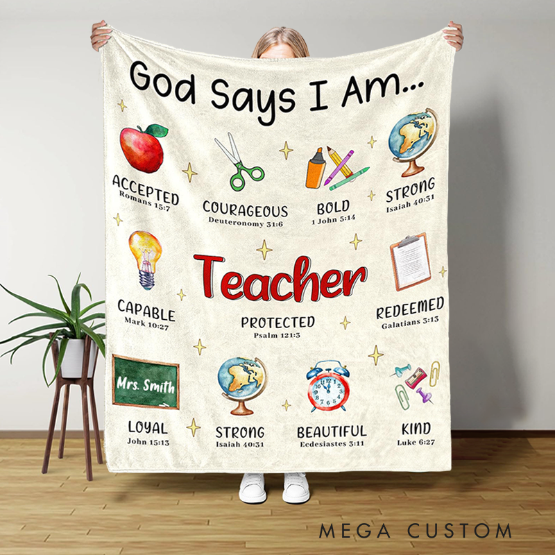 Personalized Teacher Name Blanket God Says I Am Teacher Blanket Gift for Teacher