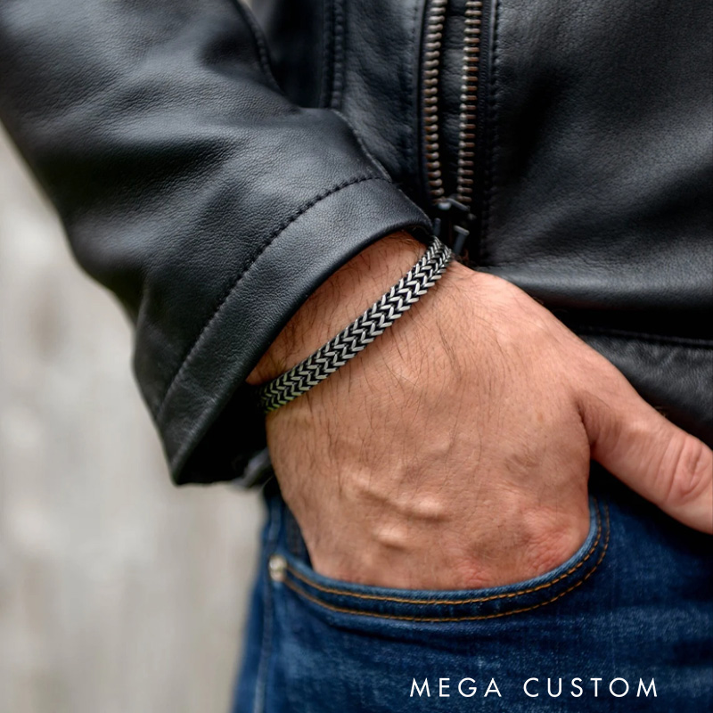 Personalized Stainless Steel Bracelet Cubic Foxtail Chain Weave Bracelet Hidden Message Gift for Him