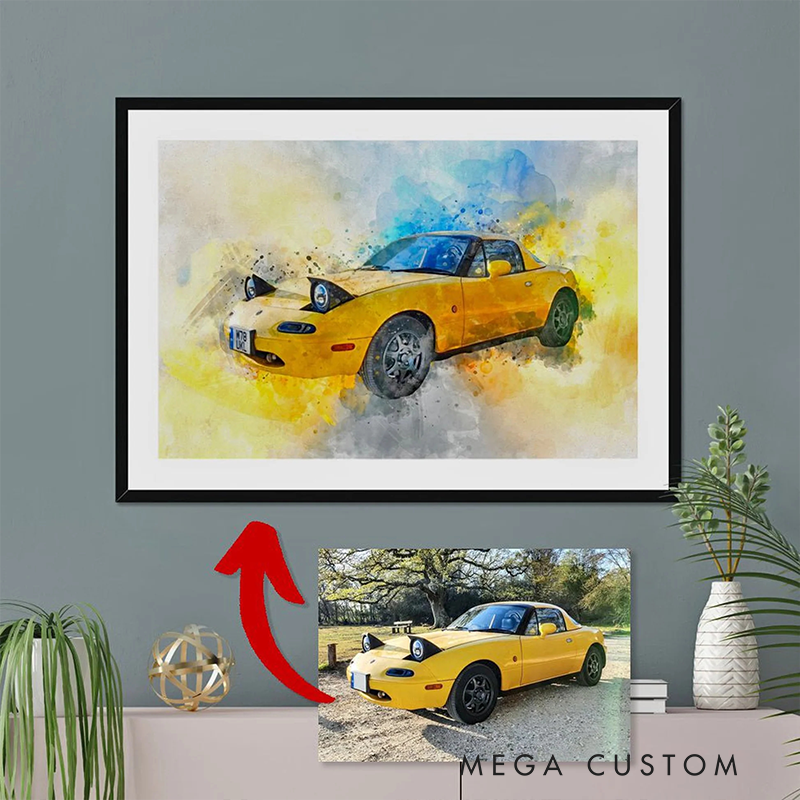 Personalized Car Cartoon Portrait Watercolour Driver Gift Idea Driving Present for Him