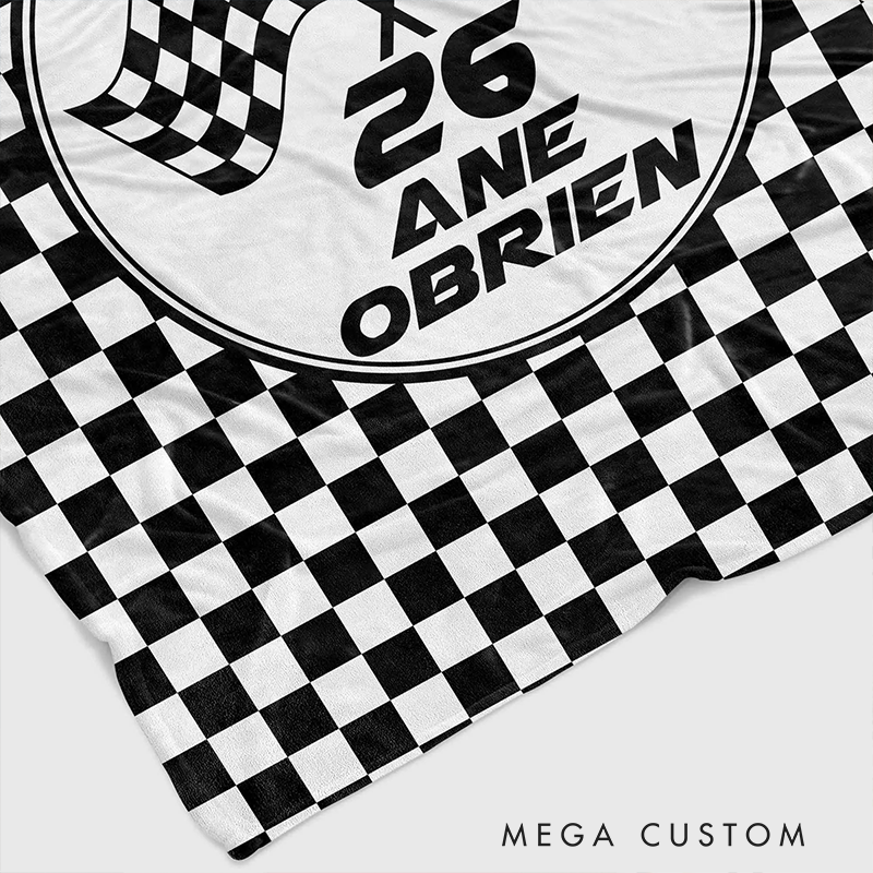 Personalized Racing Checkered Flag Blanket Custom Name and Number Blanket Gift for Racer and Racing Lovers