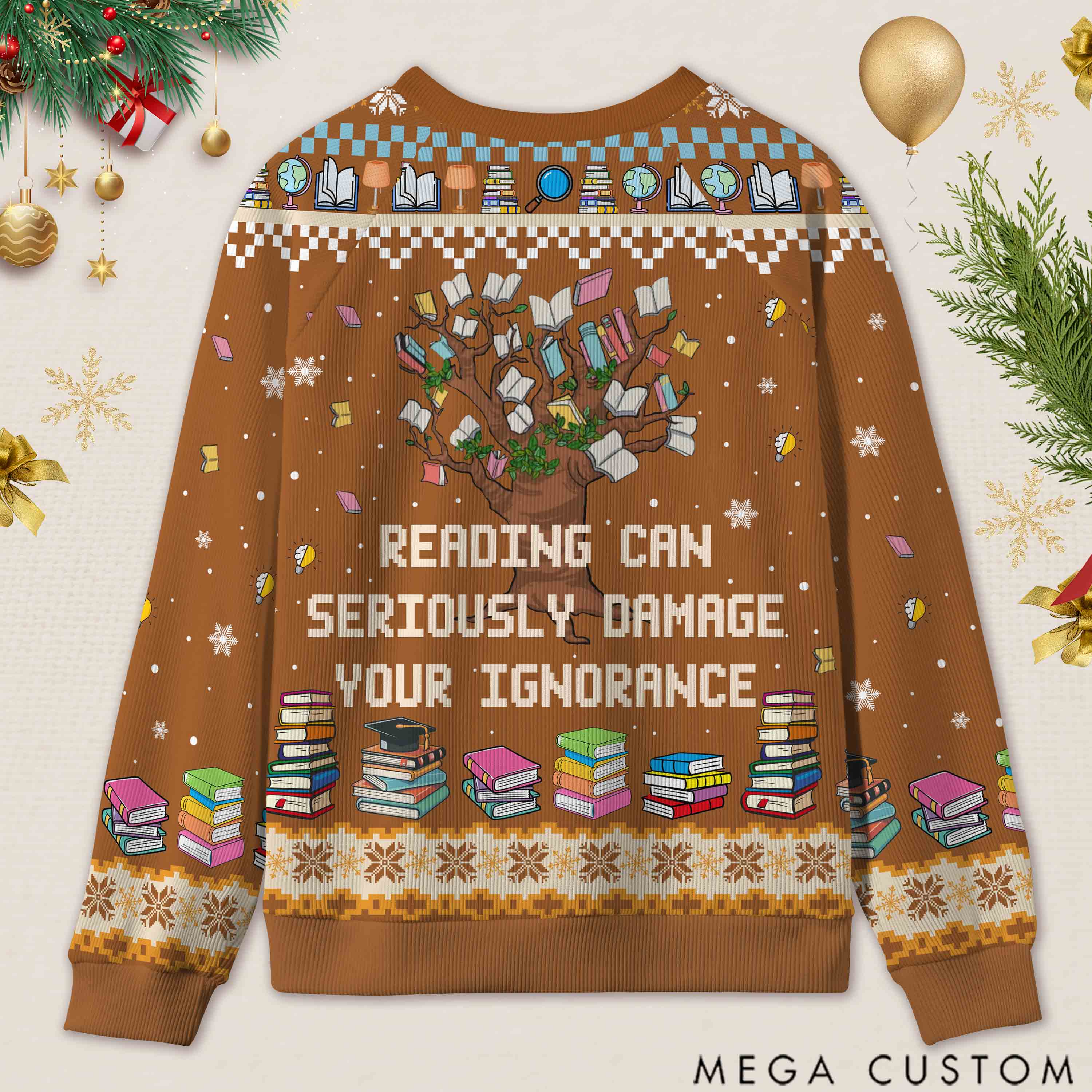 Personalized Funny Library Ugly Sweater Holiday Gift for Librarians
