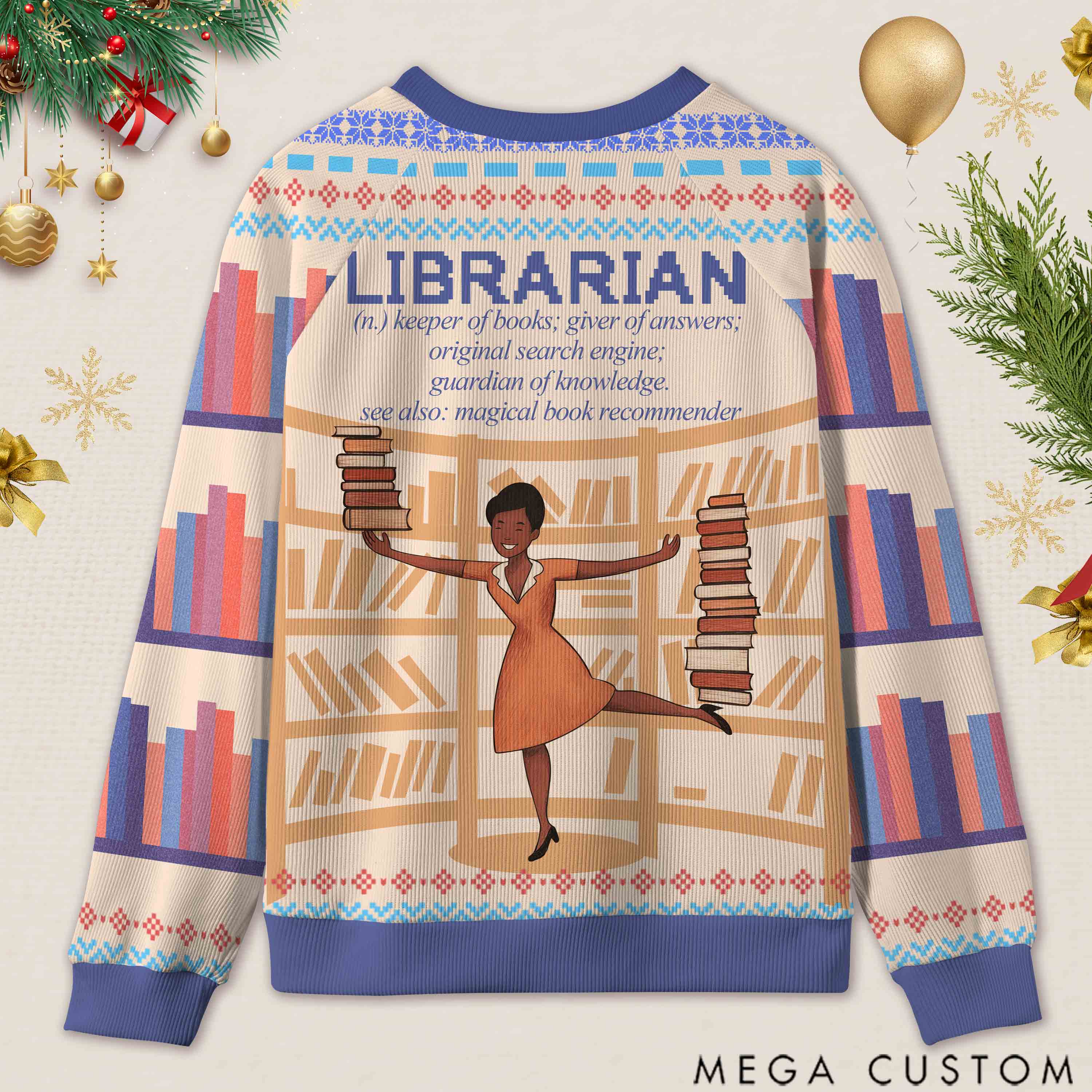 Personalized Book Lover's Dream Job Ugly Sweater Holiday Gift for Librarians