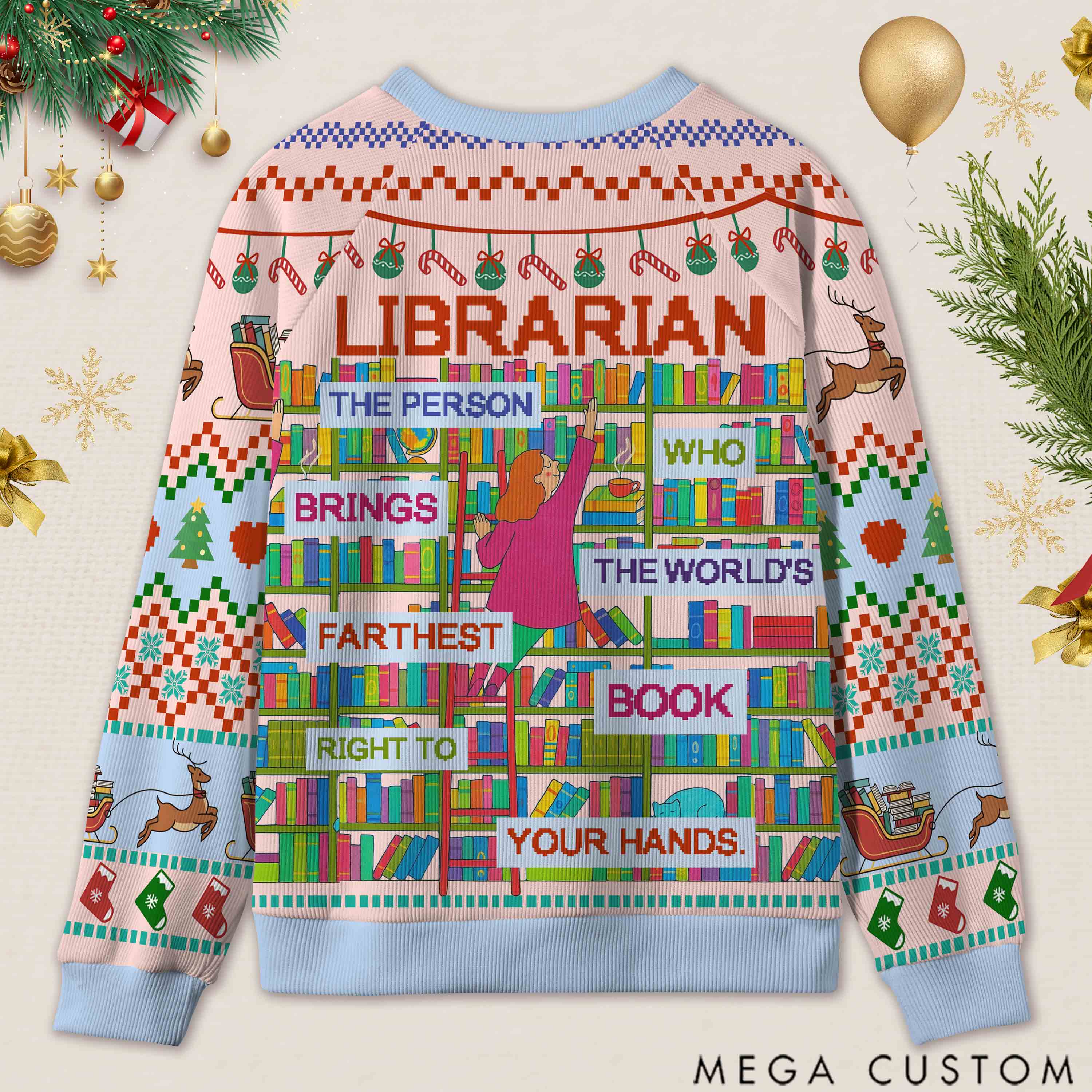 Personalized Book Lifting Workout Humor Ugly Sweater Office Holiday Party Gift for librarian
