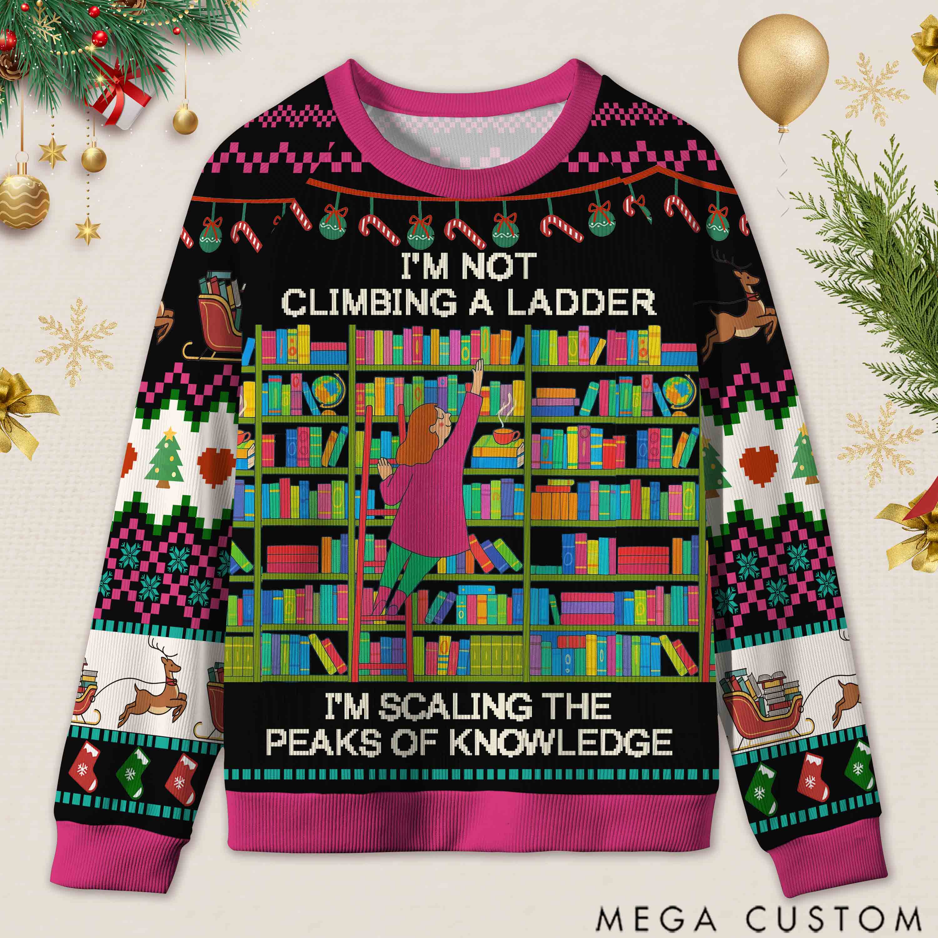 Personalized Knowledge Explorer Ugly Sweater Office Holiday Party Gift for Librarians