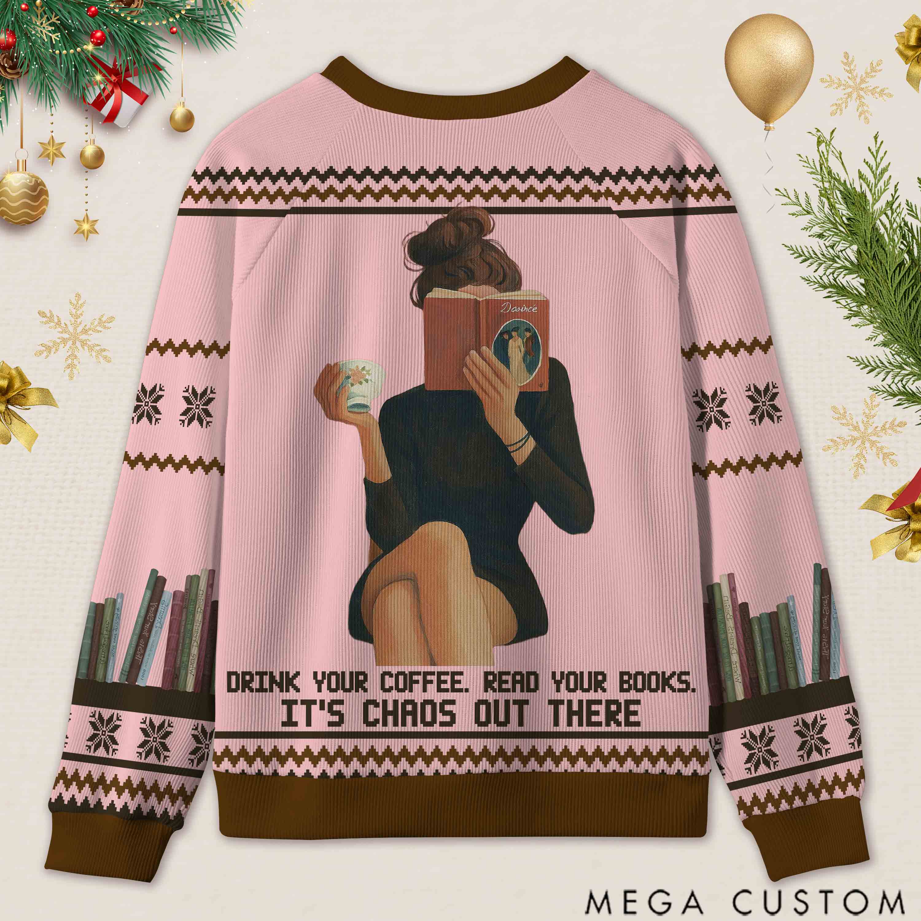 Personalized Bookish Barista Tranquil Reading Ugly Sweater Holiday Gift for Book Lovers