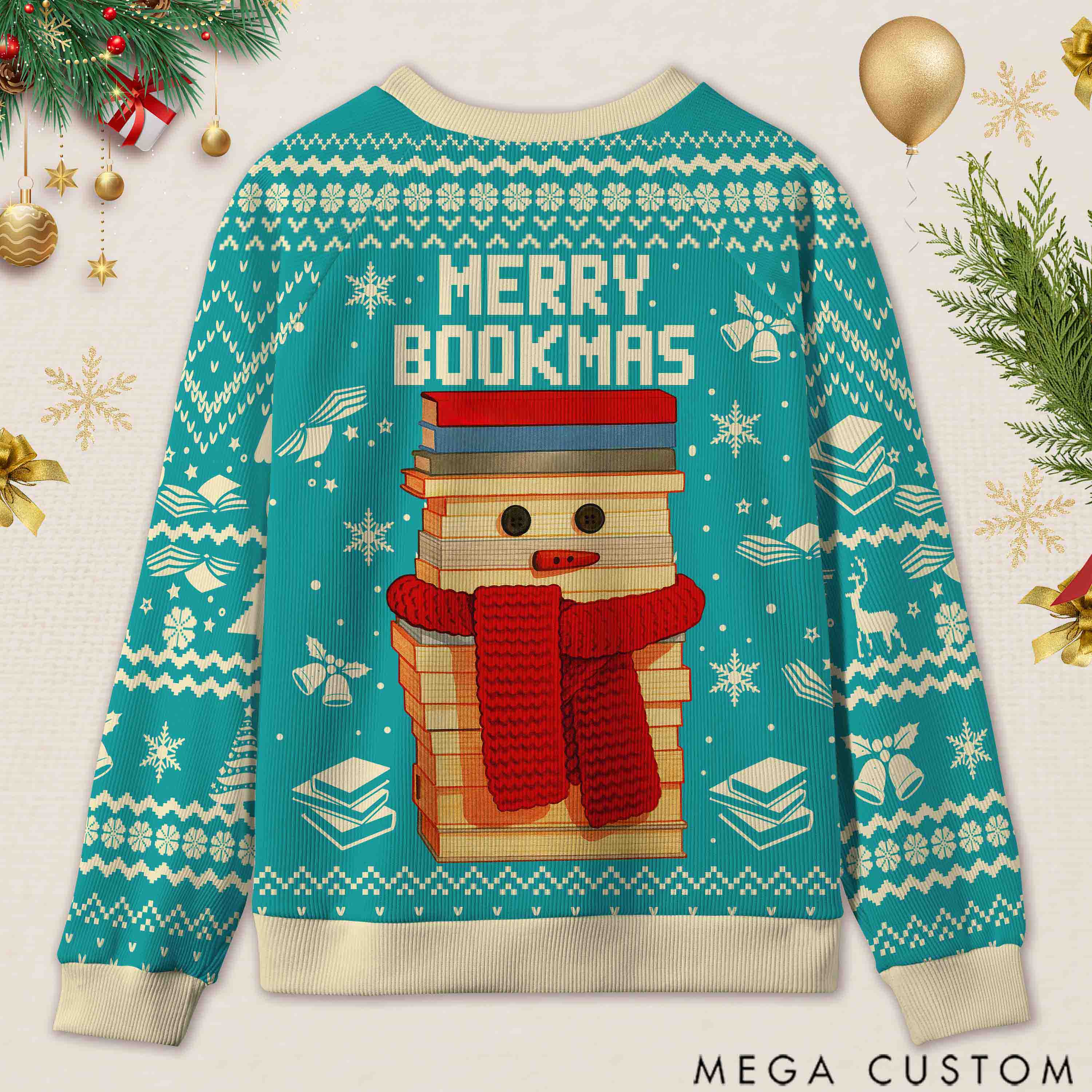 Personalized Bookish Christmas Cozy Ugly Sweater Festive Gift for Book Lovers