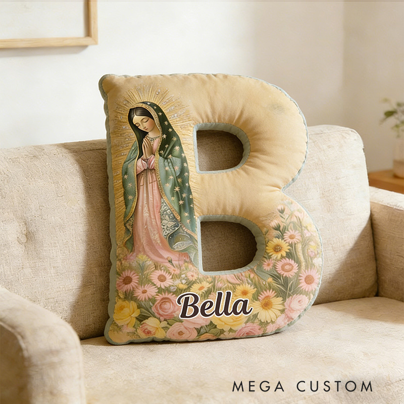 Personalized Our Lady of Guadalupe Letter Pillow with Custom Name Religious Home Decor Catholic Gift for Women Graphic 3D Print Pillow