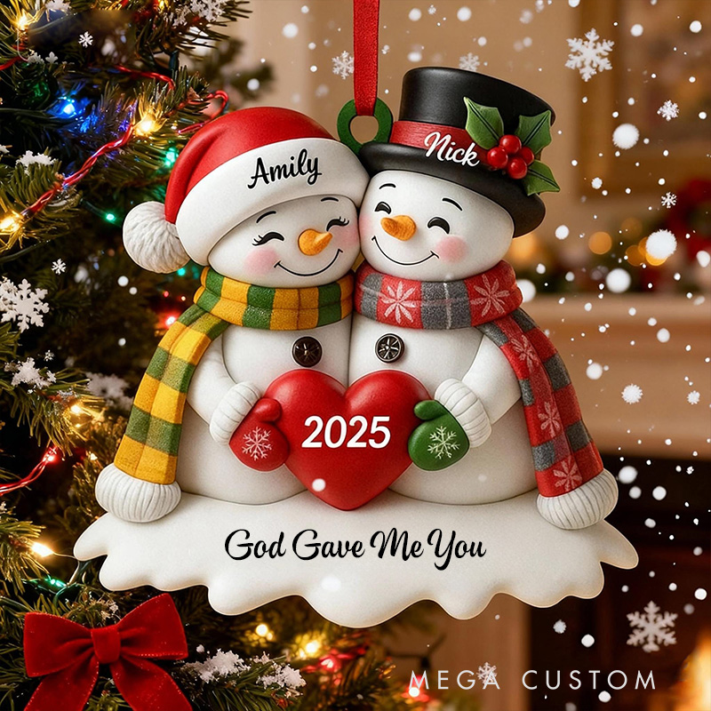 Personalized Snowman God Gave me you Acrylic Christmas Ornament with Name and Text Religious Gift Christmas Tree Decor Christian Gift for Couple