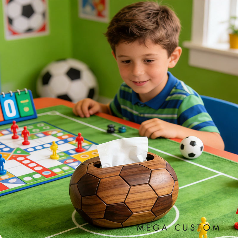 Handmade Wooden Soccer Tissue Box Funny Cartoon Decor