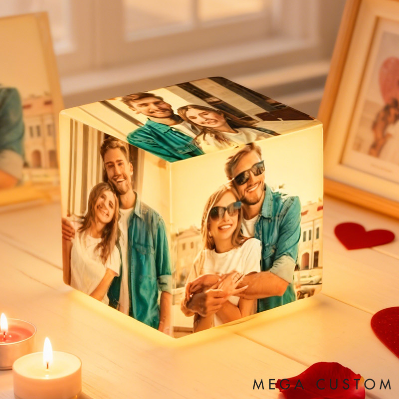 Personalized Couple Photo Cube Night Light Custom Wedding Newlyweds Cube Table Lamp With 6 Pictures Valentines Day Gift Engagement Anniversary Gift