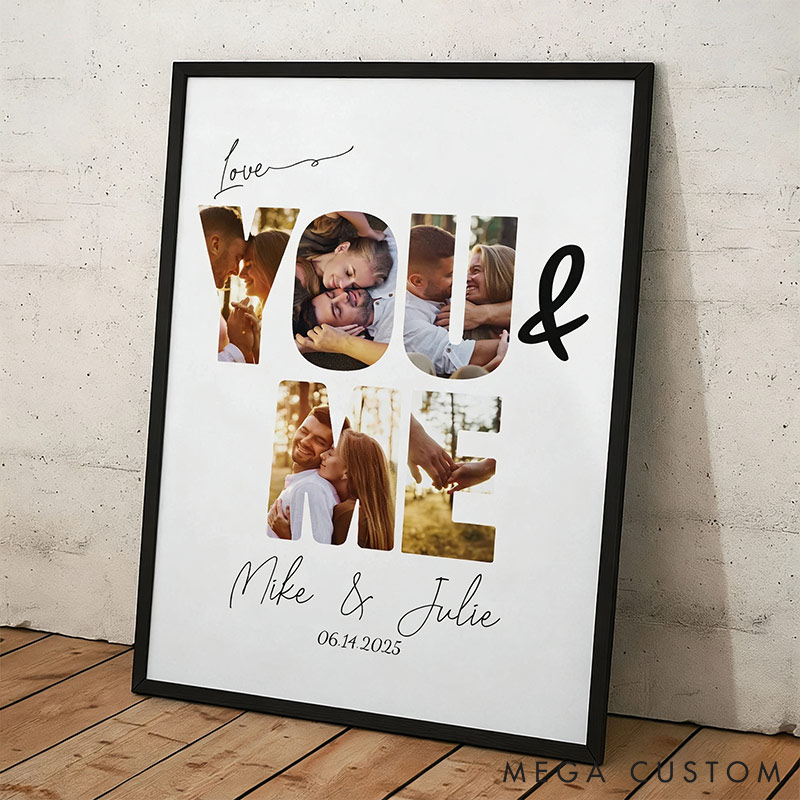 Personalized Couple You And Me Poster Custom Photo Names Anniversary Wall Art Valentine's Gift for Him Her Unique Keepsake Gift for Husband Wife