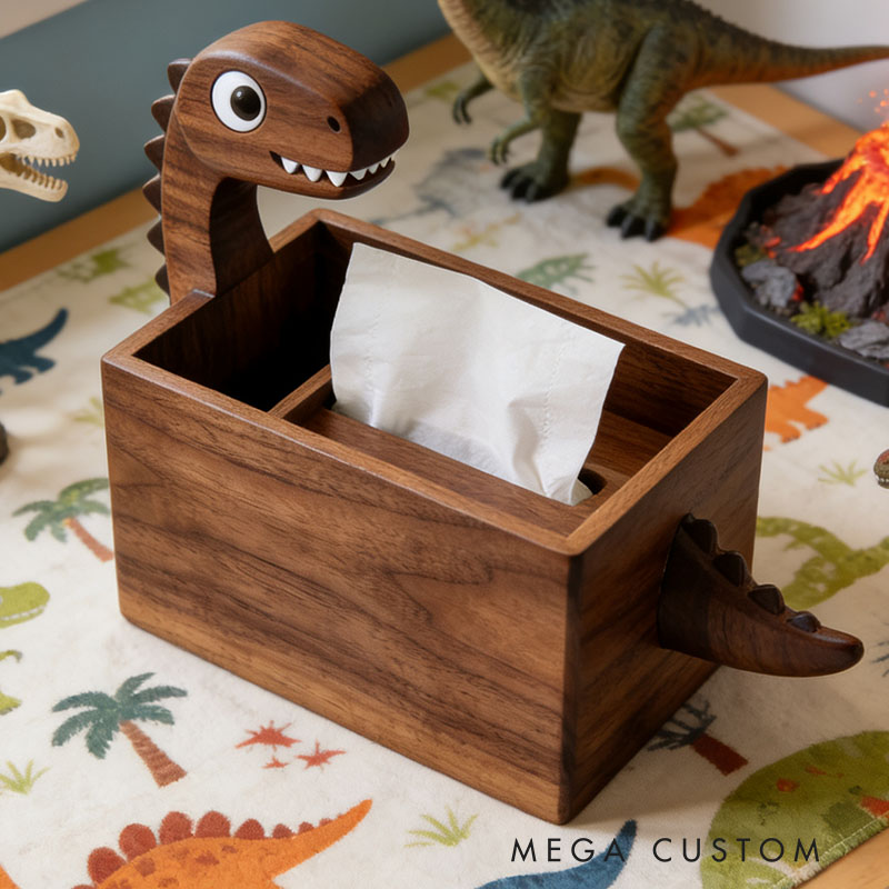 Handmade Wooden Dinosaur Tissue Box Funny Cartoon Decor