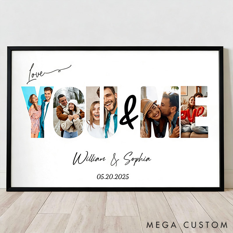 Personalized Couple You And Me Poster Custom Photo Names Anniversary Wall Art Valentine's Gift for Him Her Unique Keepsake Gift for Husband Wife