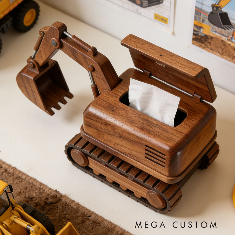 Handmade Wooden Excavator Tissue Box Funny Cartoon Decor