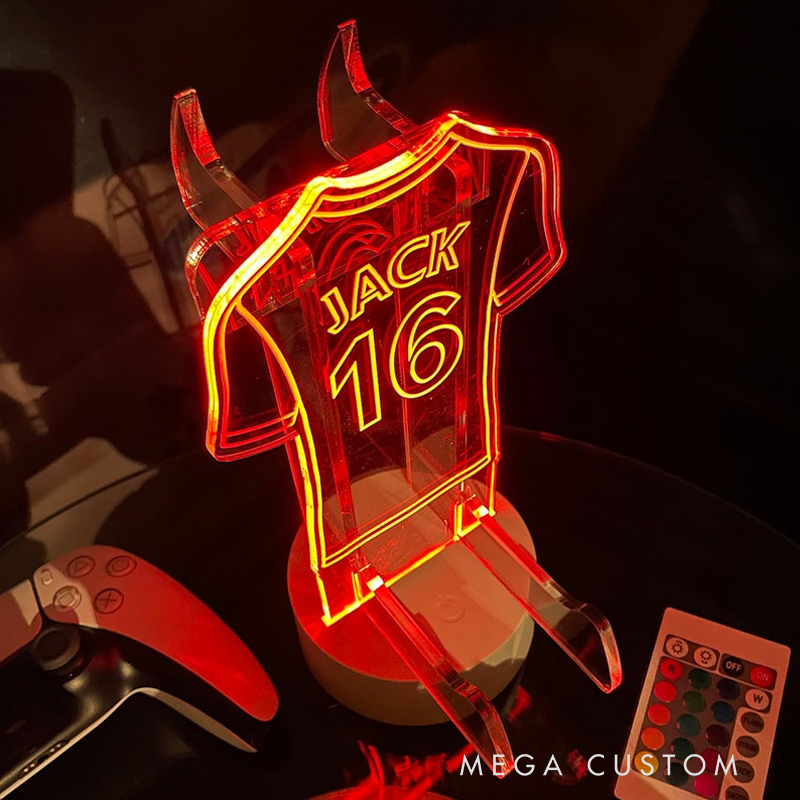 Personalized Custom Jersey LED Controller Stand - Personalized Name & Number Gaming Desk Lamp, Controller Holder Gift