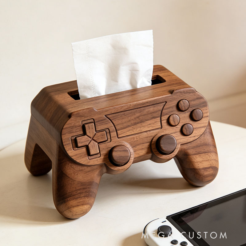Handmade Wooden Gaming Controller Tissue Box Funny Cartoon Decor