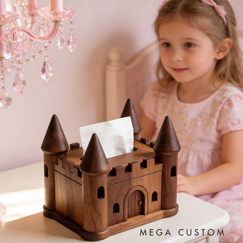 Handmade Wooden Castle Tissue Box Funny Cartoon Decor