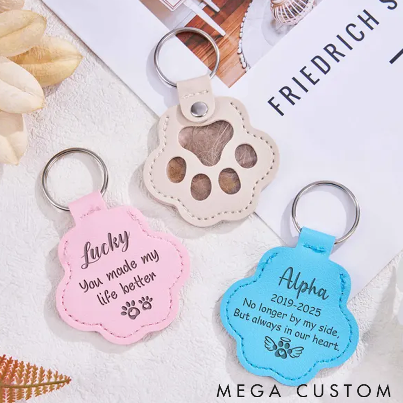 Personalized Pet Lover Custom Leather Paw Keychain with Fur Keychains